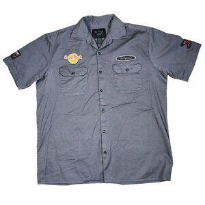 Hard Rock Cafe Hollywood Mens Short Sleeve Button-Up Shirt Gray Large